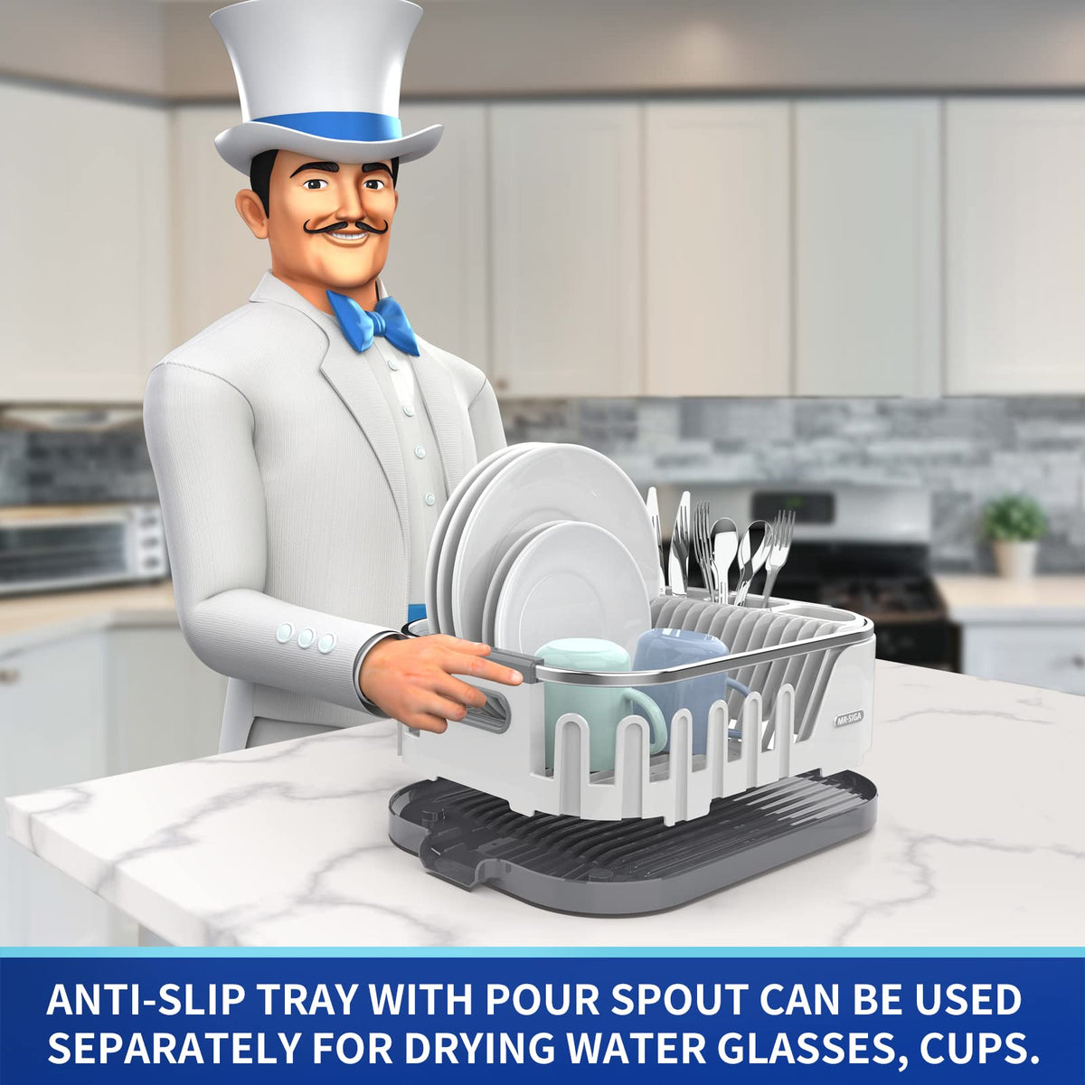 MR.SIGA dish drying rack with detachable drainboard for versatile drying
