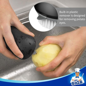 MR.SIGA brush with stiff white bristles for tougher scrubbing.