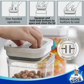 MR.SIGA one-handed lid operation shown for easy sealing with one hand.