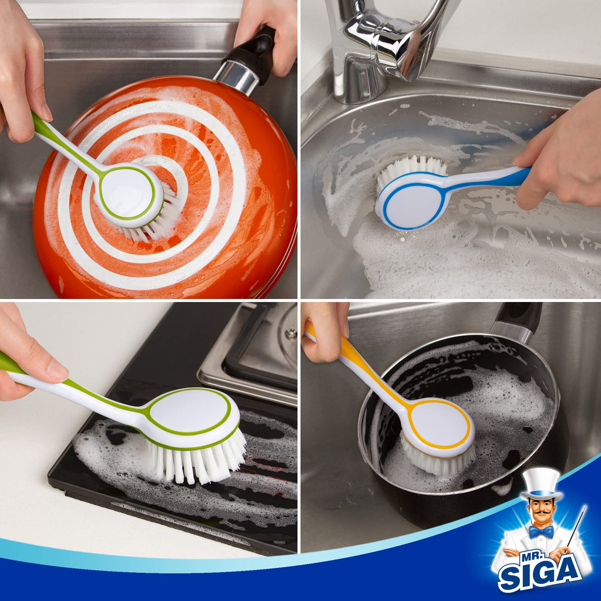 MR.SIGA Round Dish Brush bristle closeup shows gentle scrubbing action.