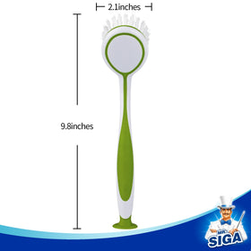 MR.SIGA Round Dish Brush with soft long handle for comfortable reach.