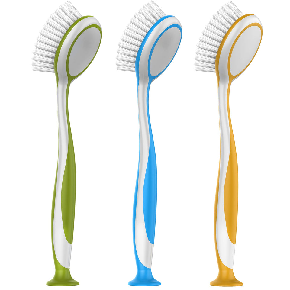 MR.SIGA Round Dish Brush with suction-handle for easy hanging and storage.