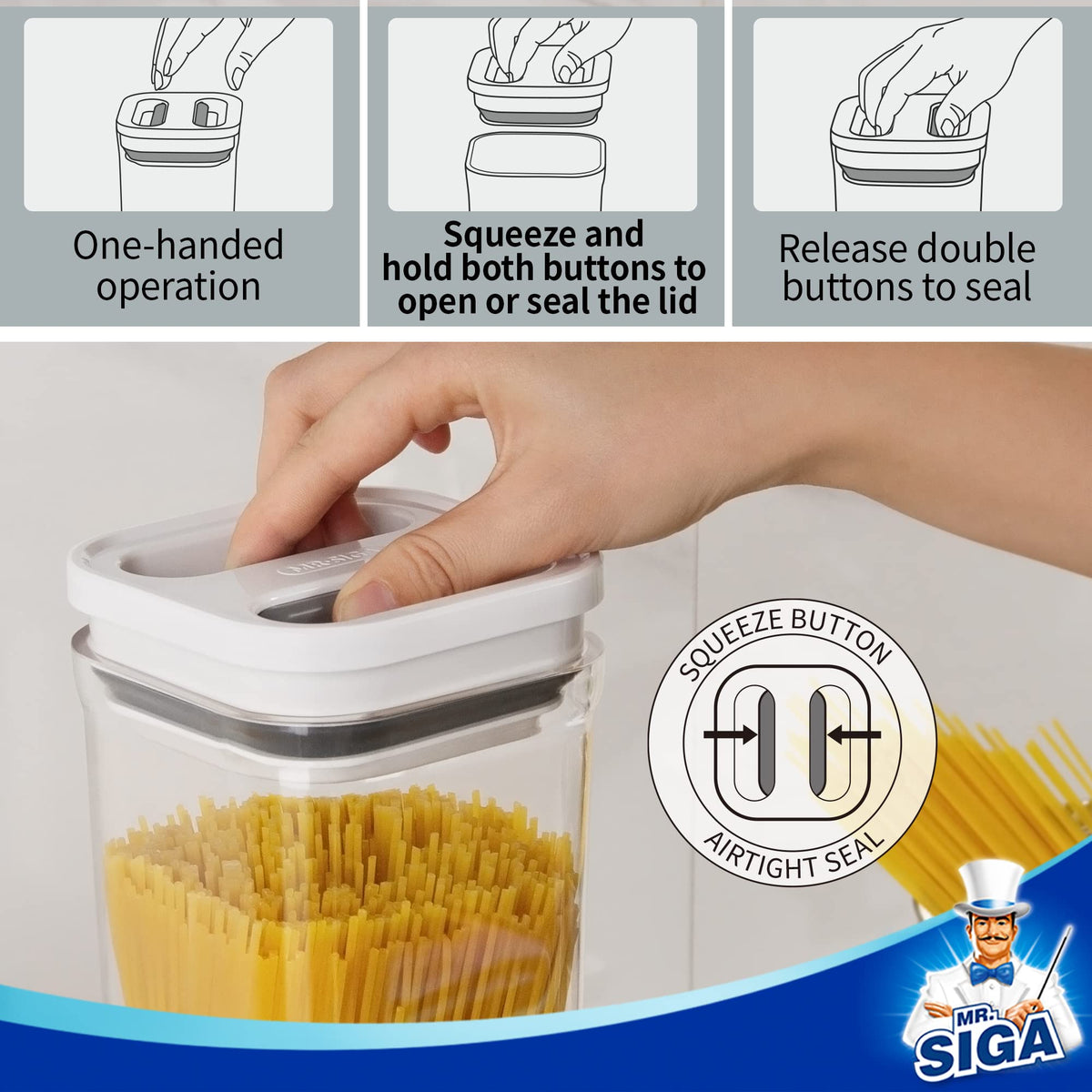 MR.SIGA stackable design saves pantry space and organizes neatly.