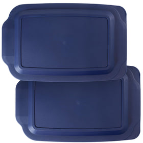 MRX Solutions Pyrex 233 navy lid front view with secure tab handles for 9x13 dishes
