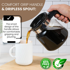 MRX Solutions carafe with cups demonstrates multi-cup brewing convenience.