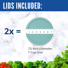 MRX Solutions turquoise 7.5-inch lid mounted on Pyrex bowl for leftovers.