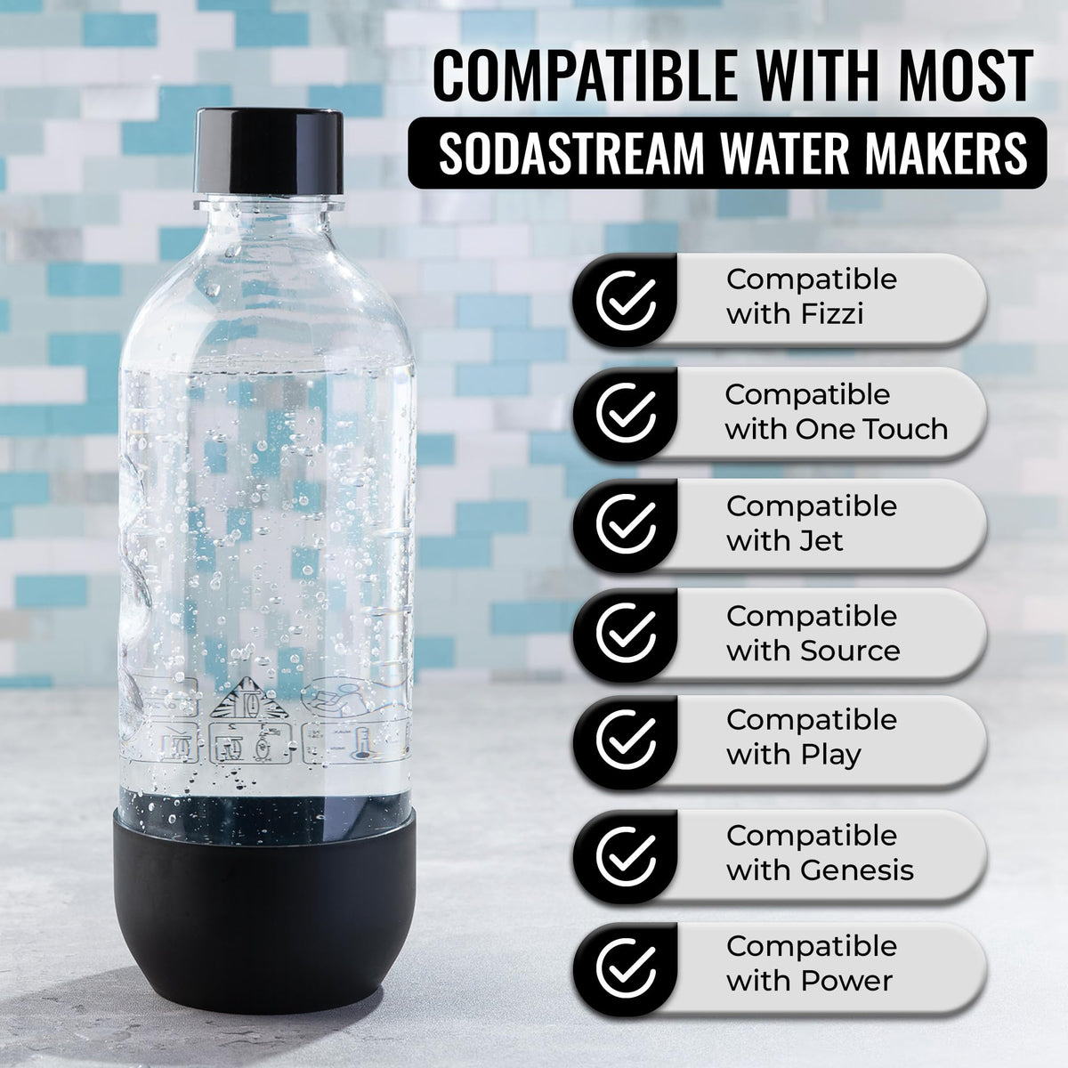 MRX Solutions bottle compatible with multiple SodaStream models for versatility.