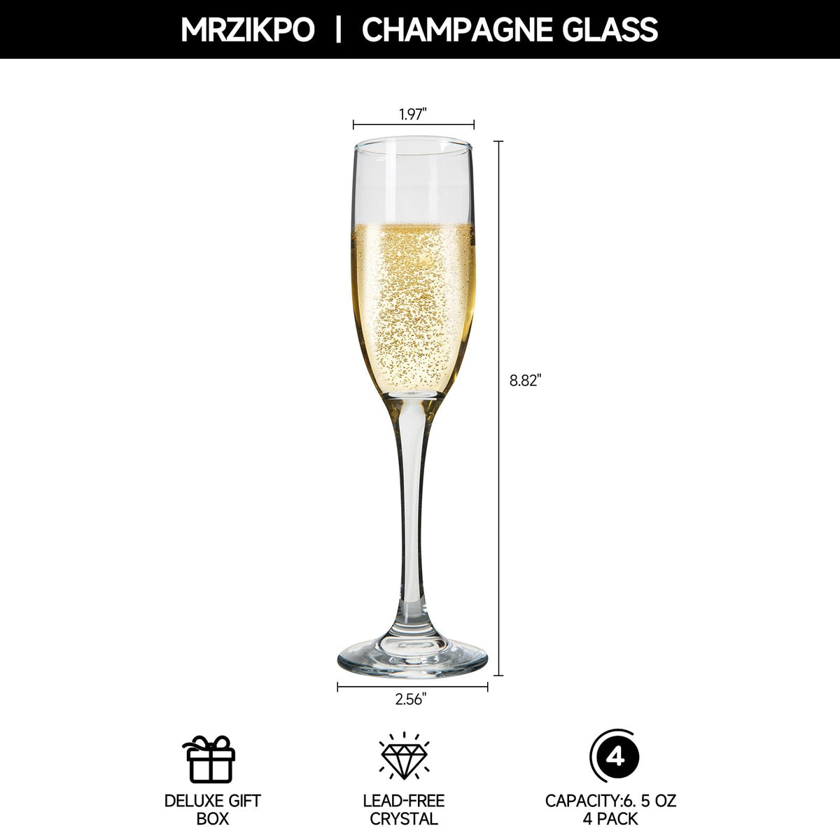 MRZIKPO champagne glasses closeup crystal detail highlights craft and brilliance.