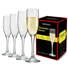 MRZIKPO champagne glasses set of 4 in hand-blown crystal, 6.5 oz, for elegant toasting.