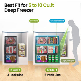 MSERCUOR black freezer storage baskets with handles simplify lifting and shelving.