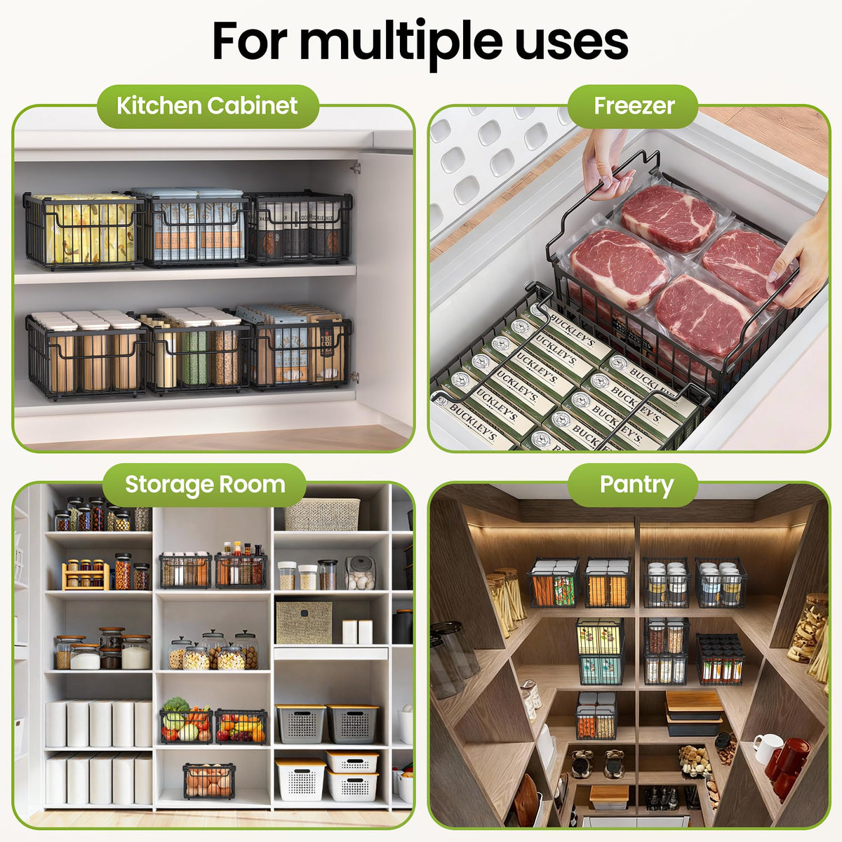 MSERCUOR foldable freezer baskets fold flat for easy storage when not in use.