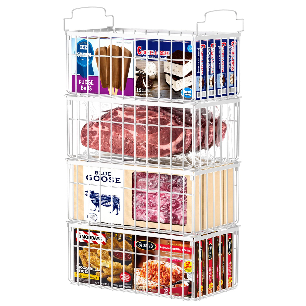 MSERCUOR freezer bin deep-stackable four-pack for organized 5/7 cu ft freezers