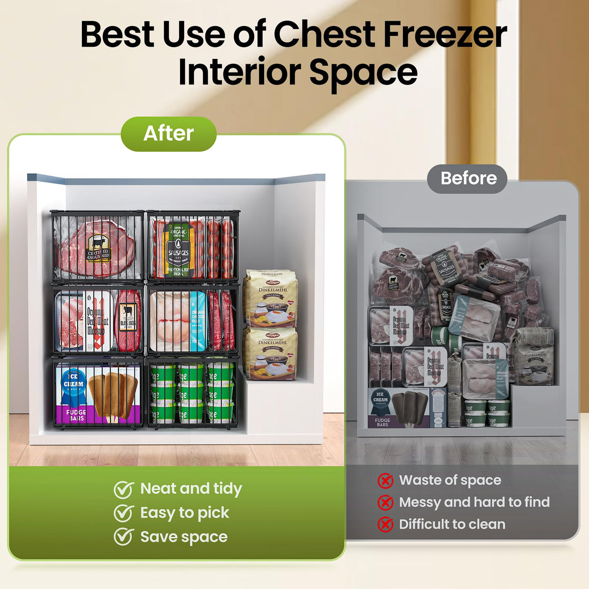 MSERCUOR meat and fish sorter keeps items visible, reducing rummage.