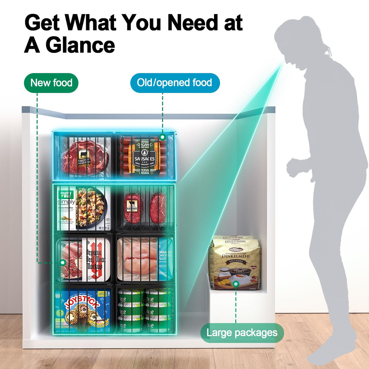MSERCUOR stackable baskets allow air circulation for faster freezing and easier labeling