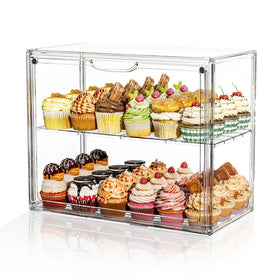 MSHOMELY 2-tier cupcake stand with dustproof lid keeps desserts fresh and protected.