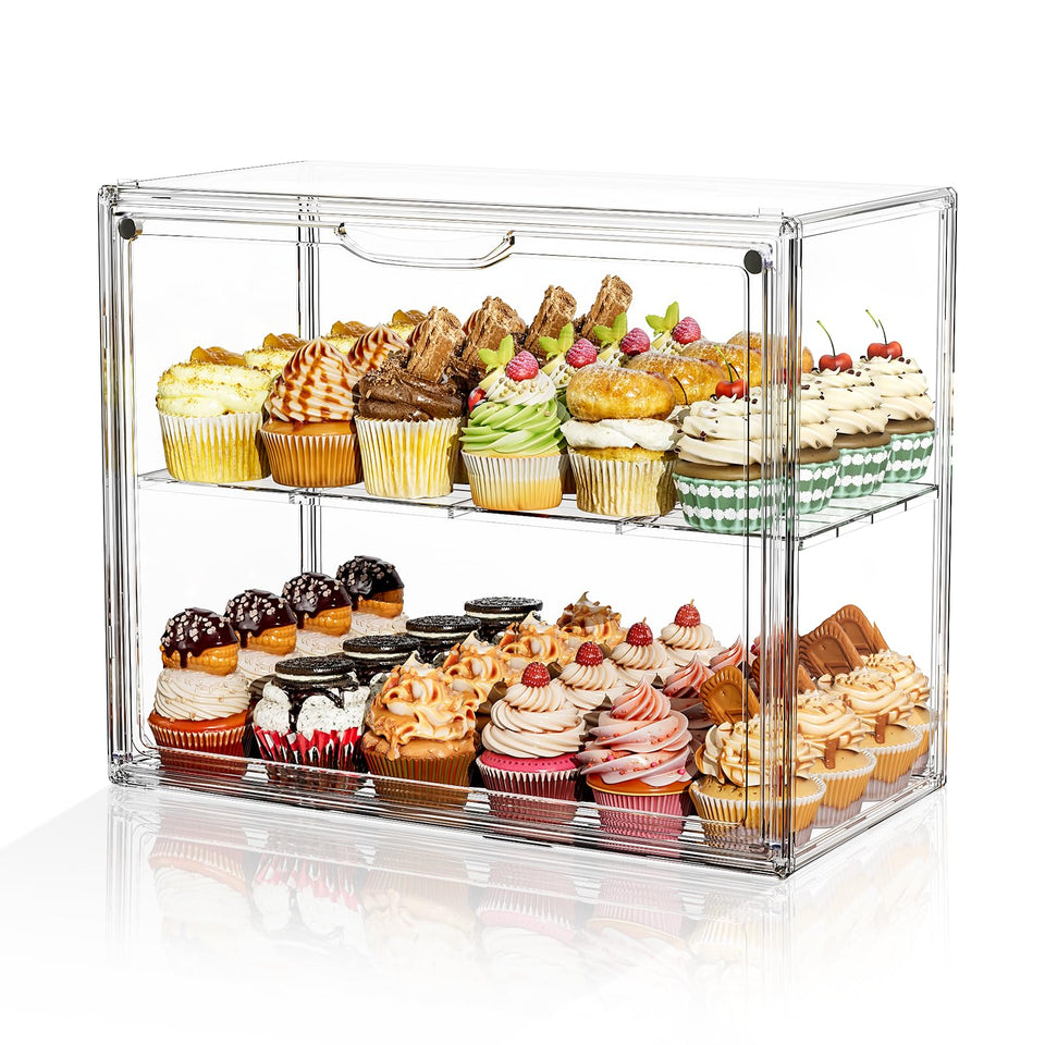 MSHOMELY 2-tier cupcake stand with dustproof lid keeps desserts fresh and protected.