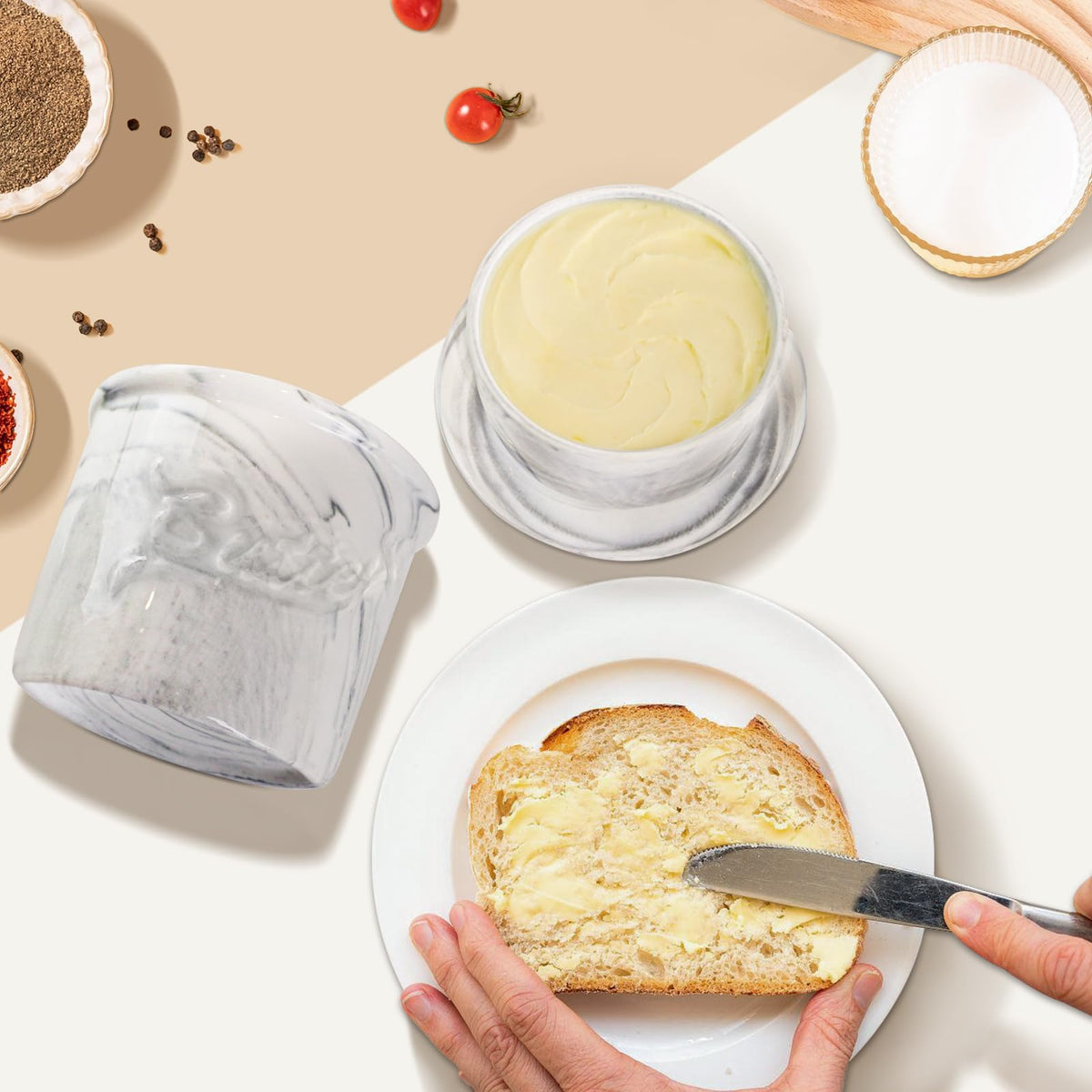 MSJGA marble glaze butter dish cleans easily with a wipe
