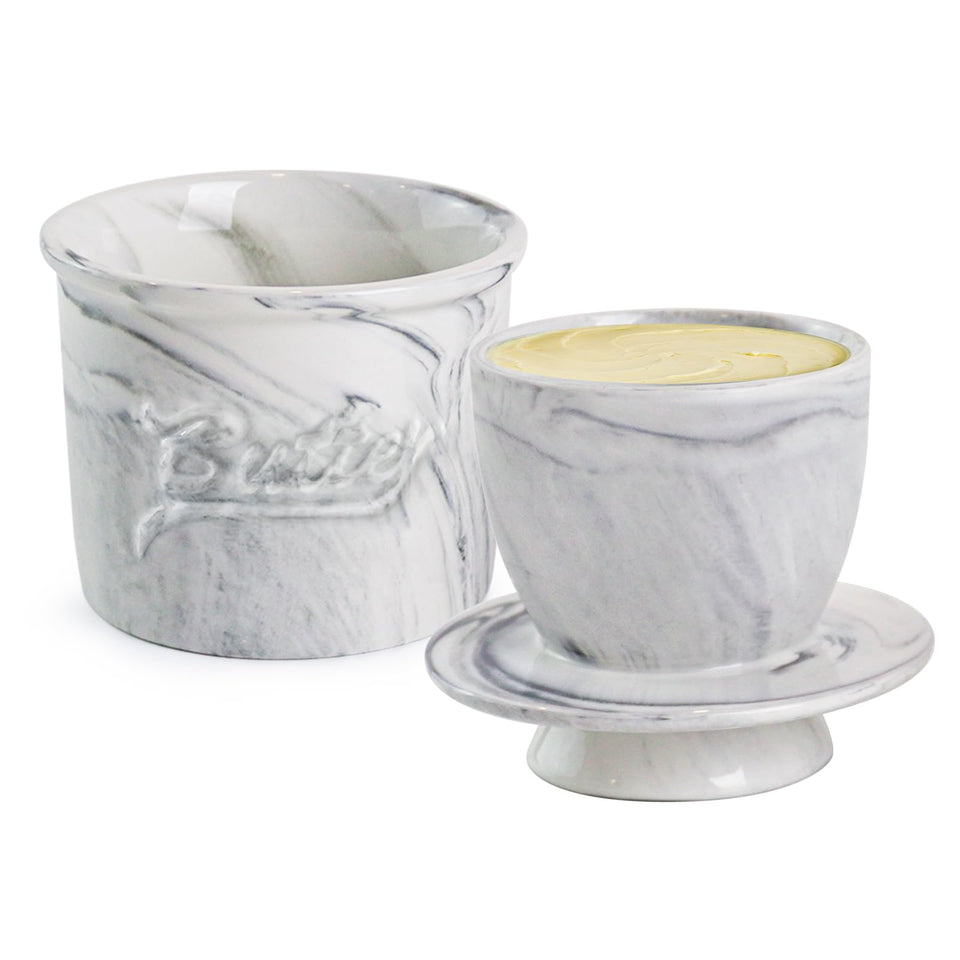 MSJGA butter crock with water seal preserves soft butter at room temperature