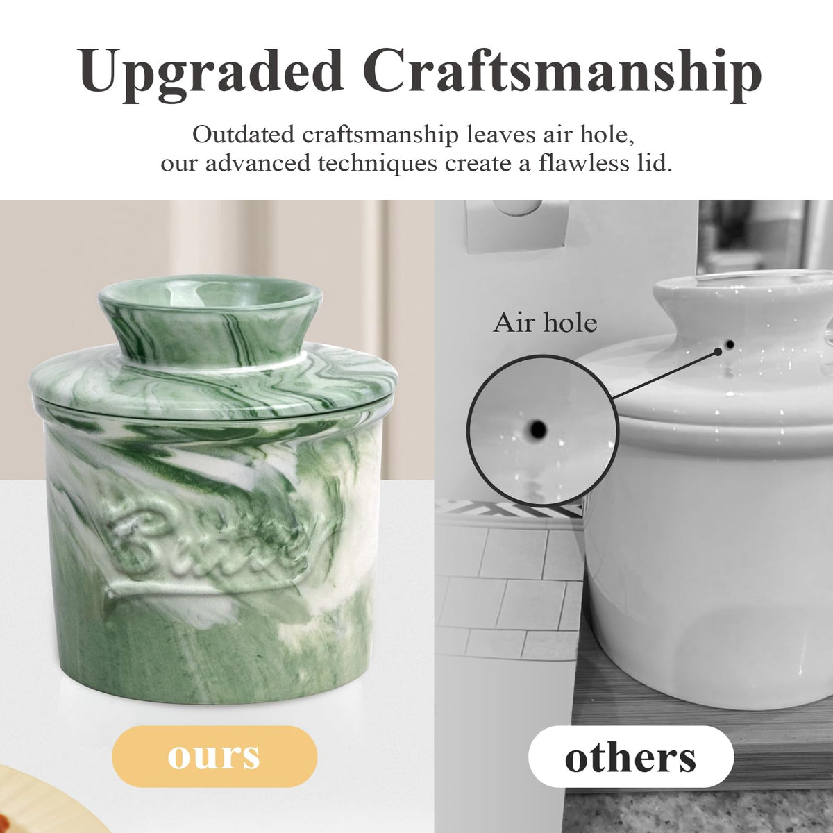 MSJGA marble green butter dish on countertop adds elegant daily convenience