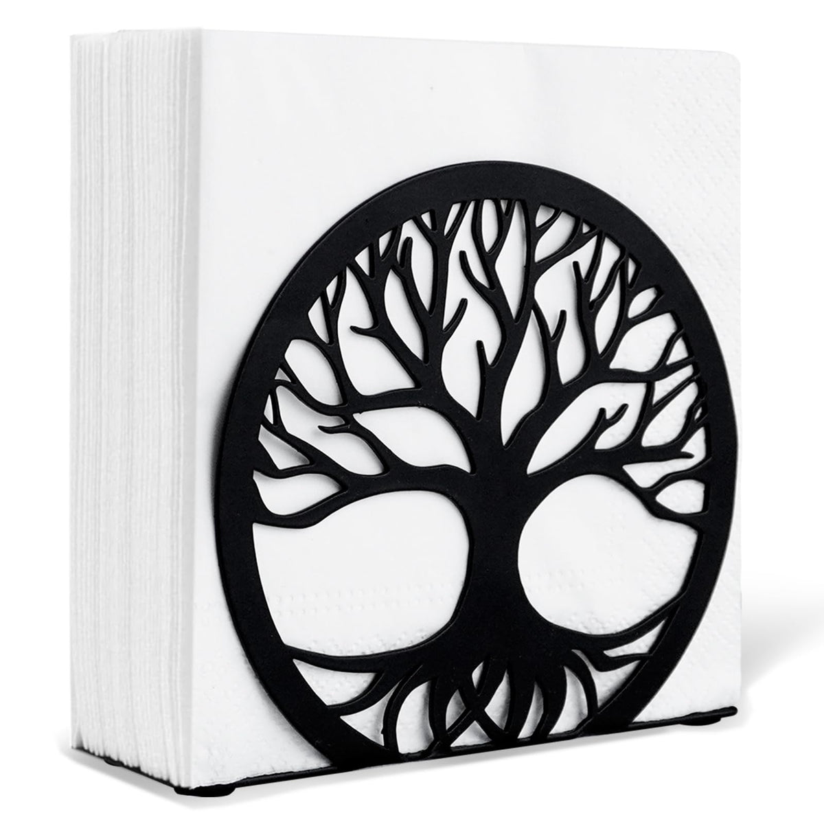 MSJGA napkin holder on table in black finish for easy napkin access.