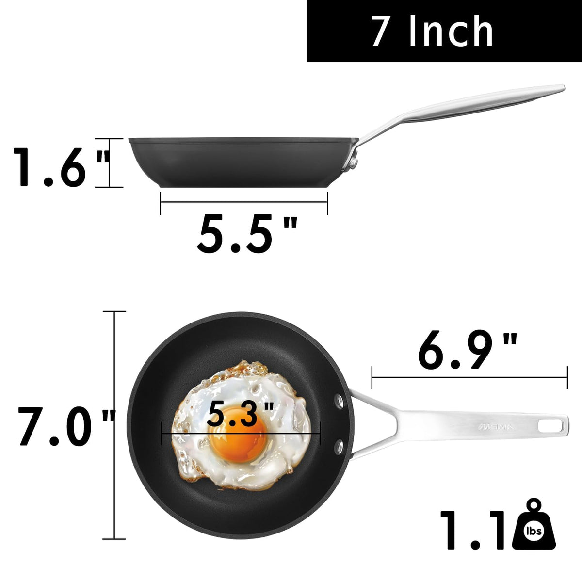 MsMk 7in small frying pan handle detail - stay-cool grip for safe cooking.