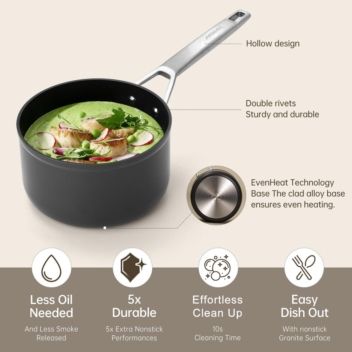 MsMk scratch-resistant coatingEndures daily utensil use and high heat.