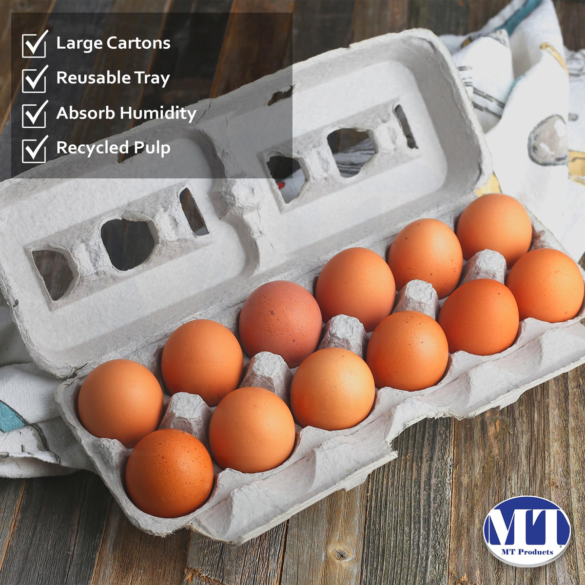 MT Products blank natural pulp egg carton compact bulk packaging for markets.