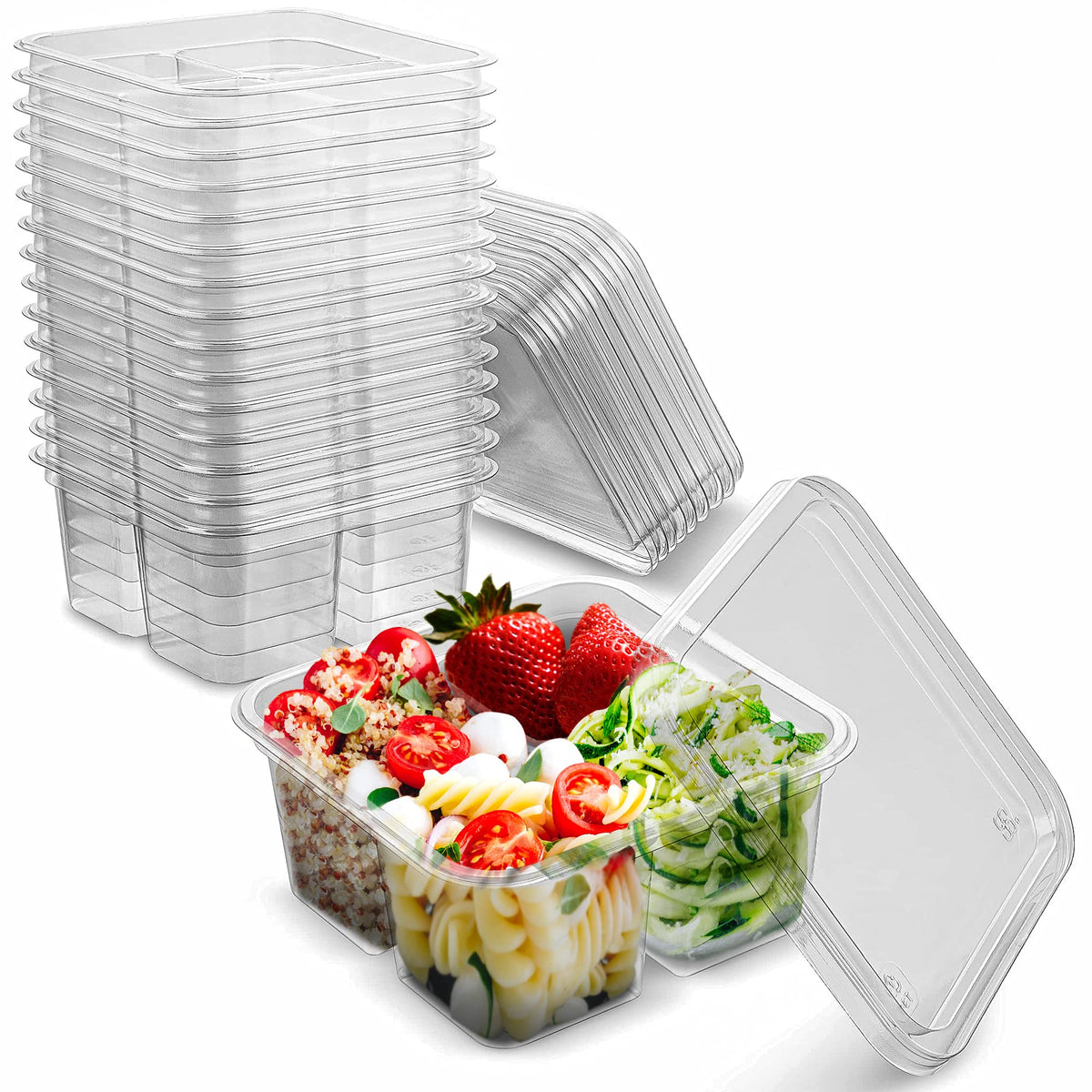 MT Products clear 4-compartment meal prep box with 24oz capacity for organized meals.