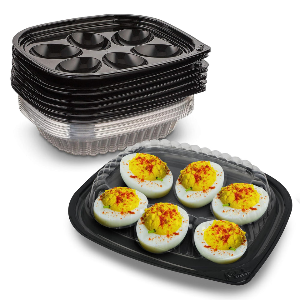 MT Products clear deviled egg container with lid for durable transport.