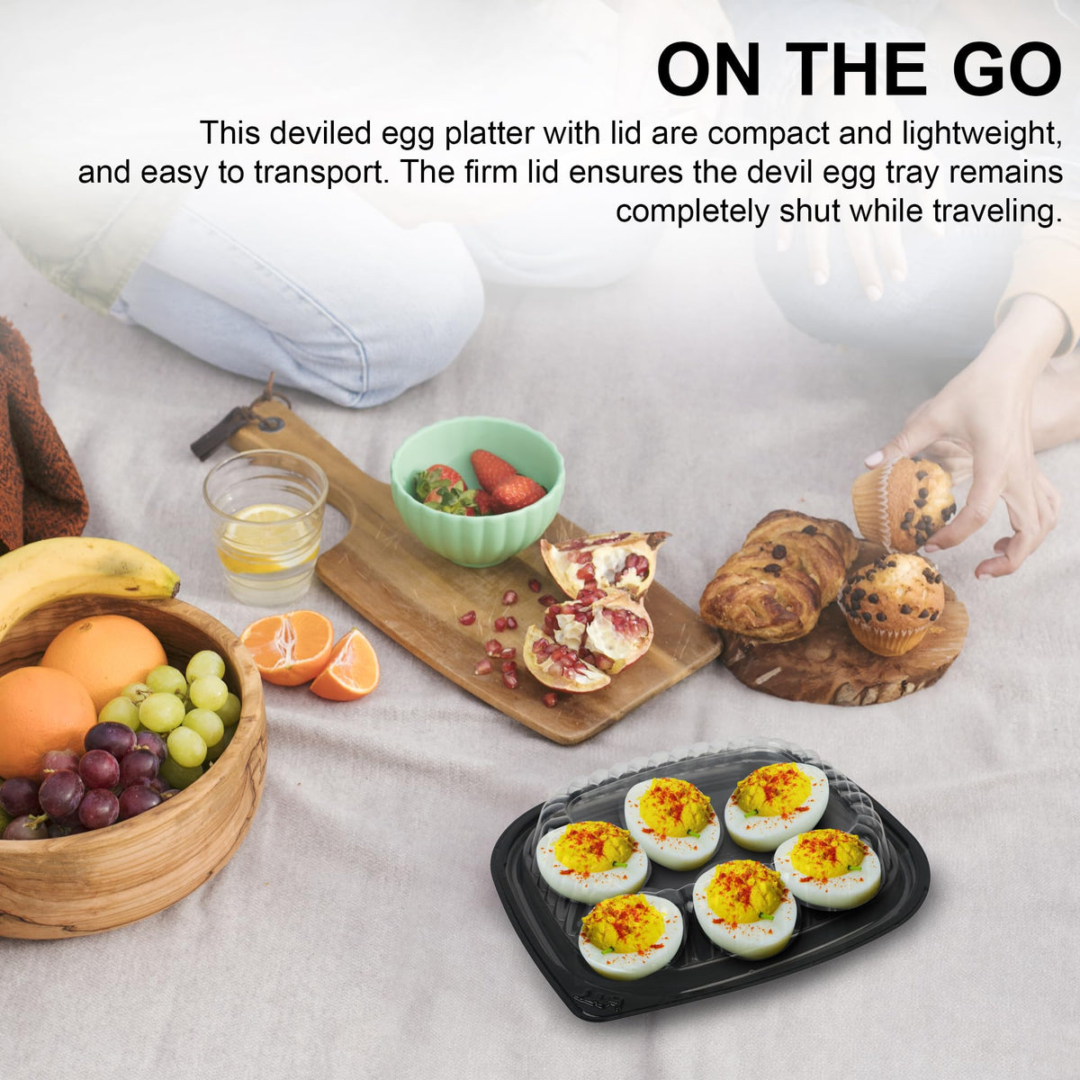 MT Products tray open for filling and simple serving of deviled eggs.