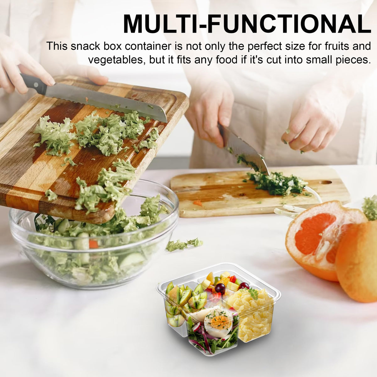MT Products PET plastic bento container is lightweight and recyclable.