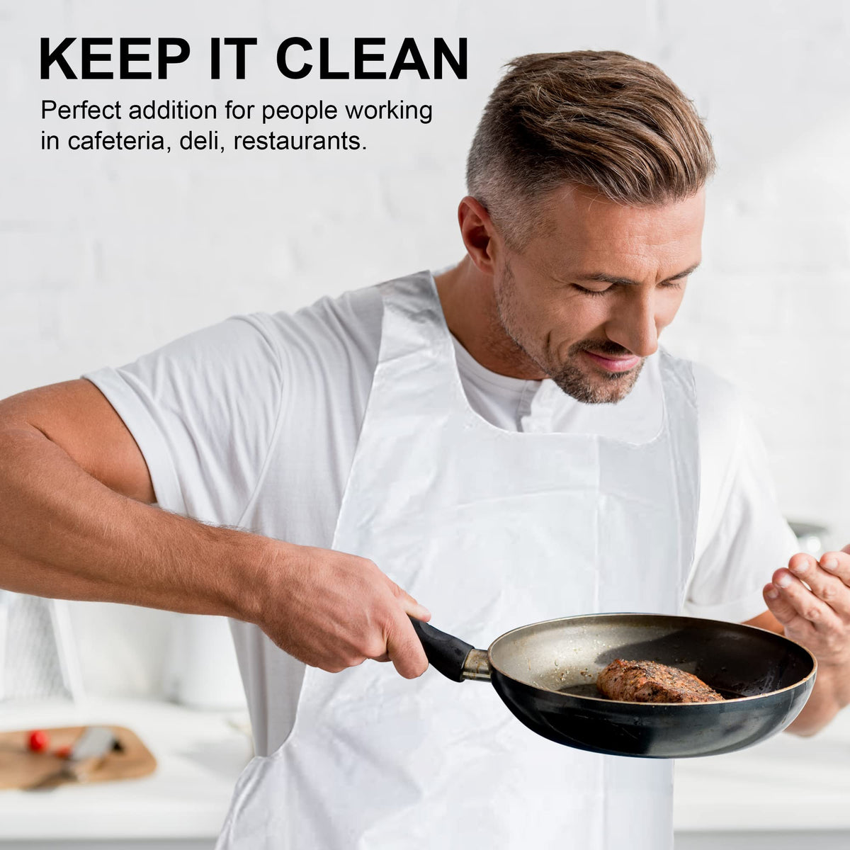 MT Products disposable kitchen apron with waterproof design keeps clothes dry during cooking and cleaning.