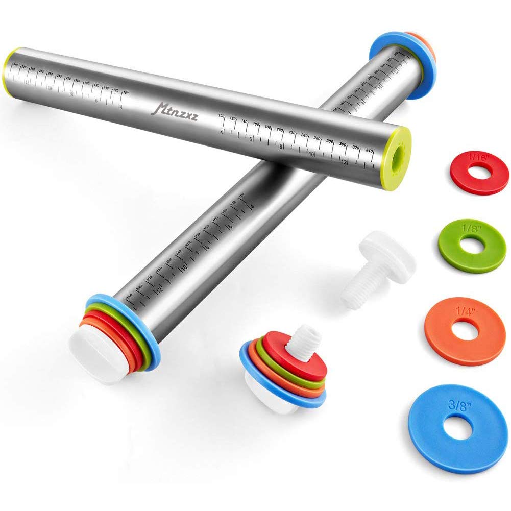 MTNZXZ rolling pin with adjustable rings for consistent pastry thickness.