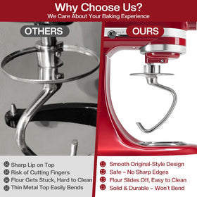 Mttobo 304 stainless steel one-piece dough hook resists rust.