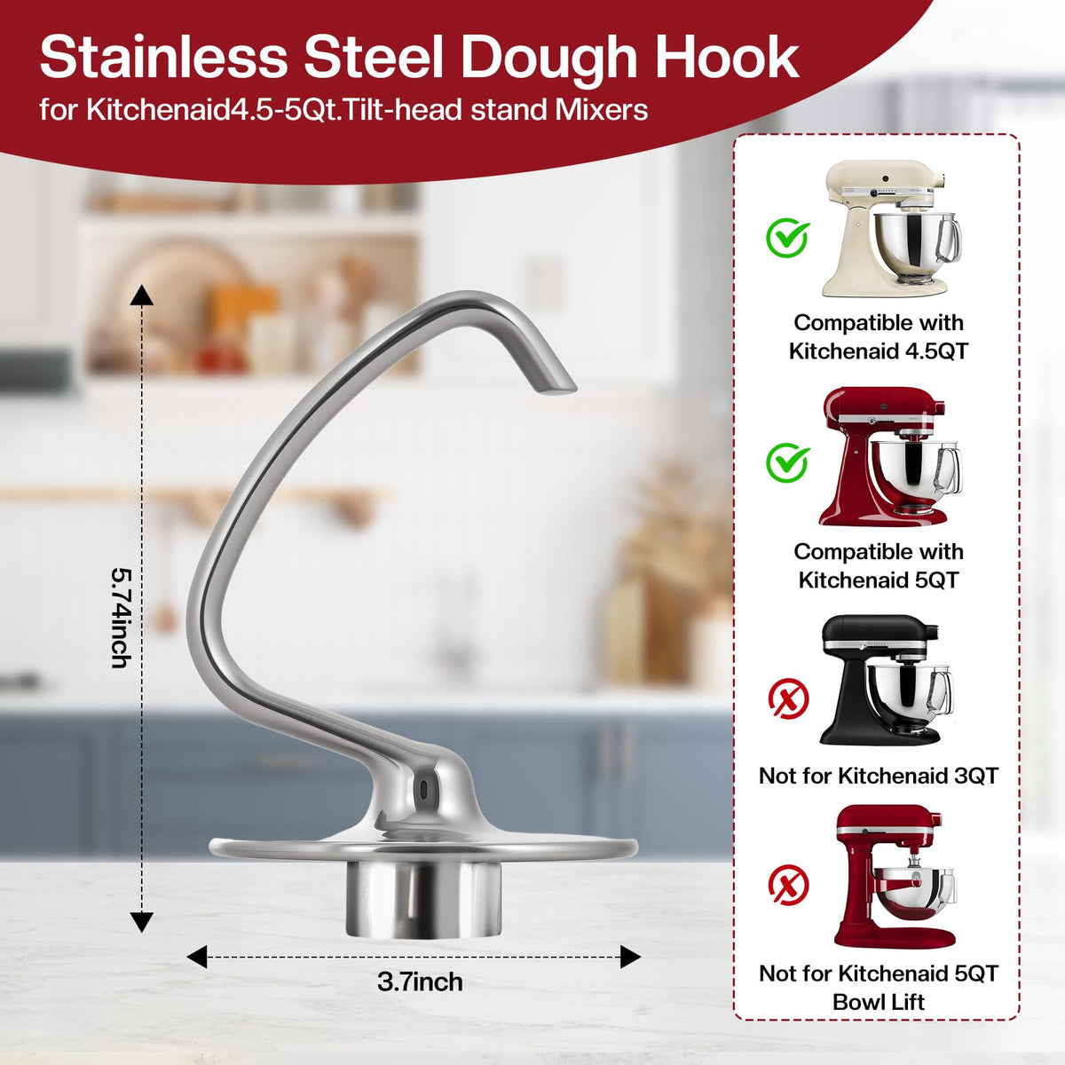 Mttobo dishwasher-safe dough hook cleans quickly after baking sessions.