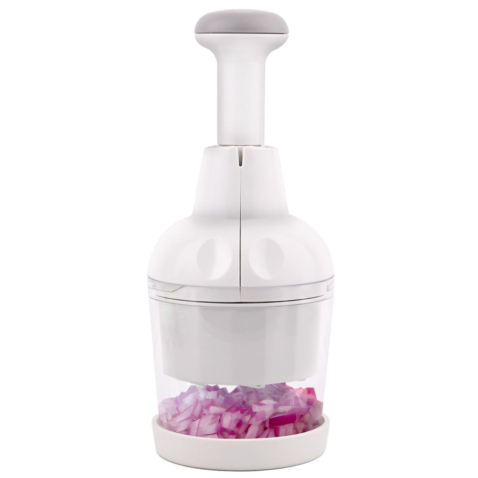 Mttobo Vegetable Chopper with handle and blades for quick, even chopping.
