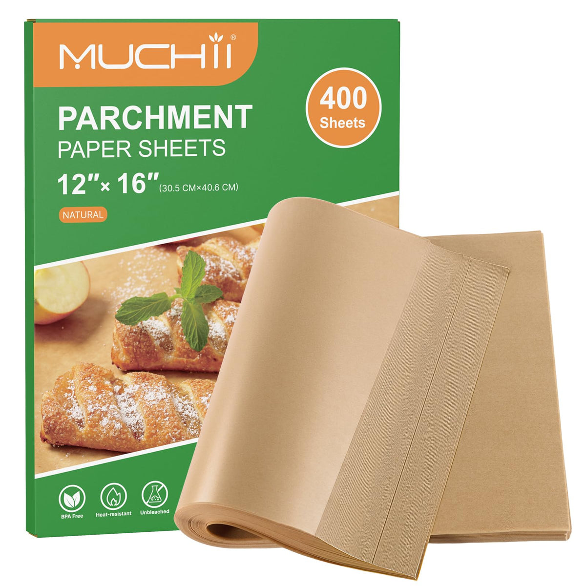 Muchii parchment sheets 12x16 on a baking tray prevent sticking and simplify cleanup.