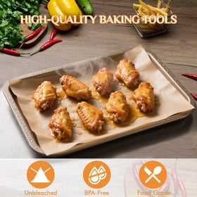 Muchii thick, durable parchment resists tearing for easy transfer from pan to plate.