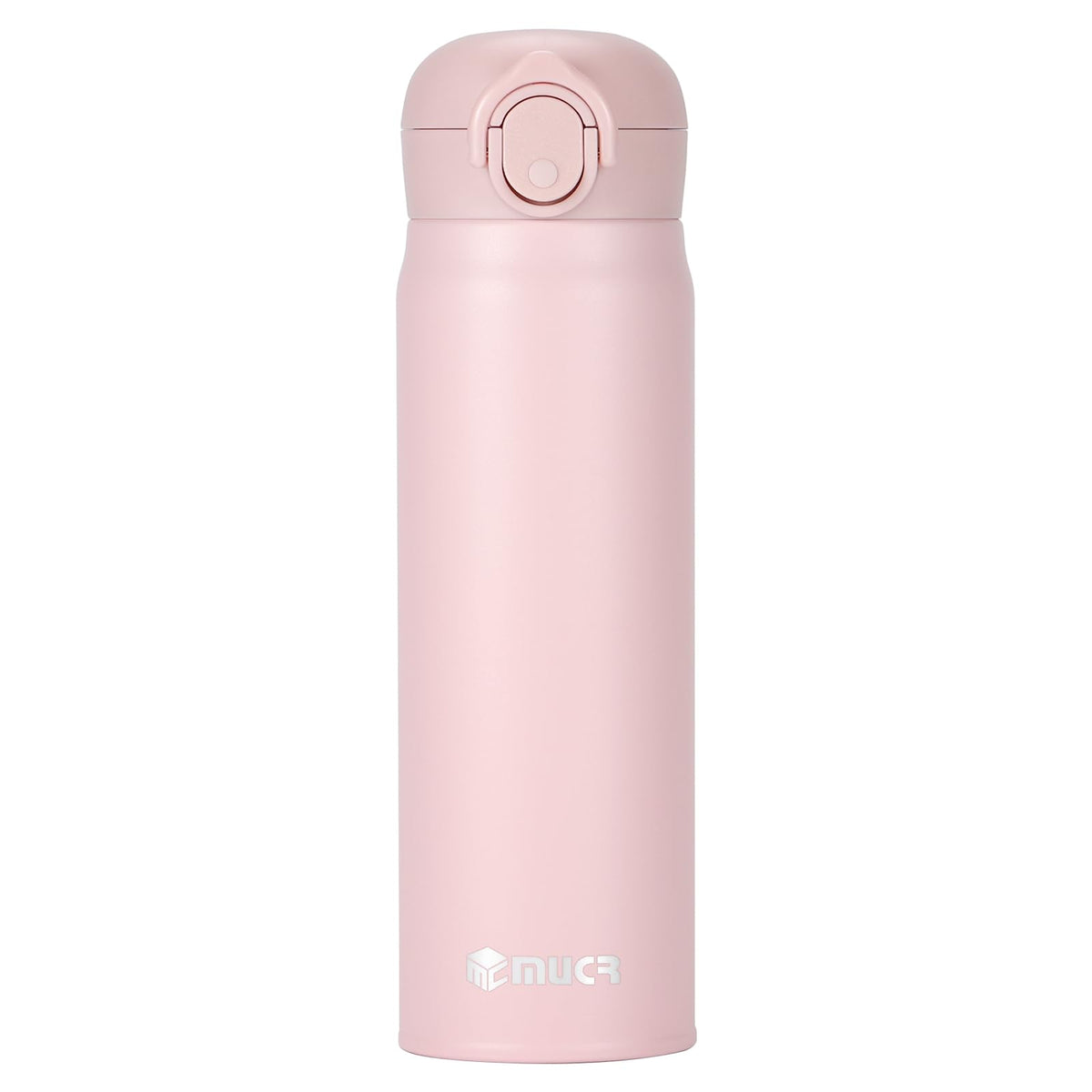 MUCR 17 oz pink insulated bottle with snap flip lid for on-the-go hydration.