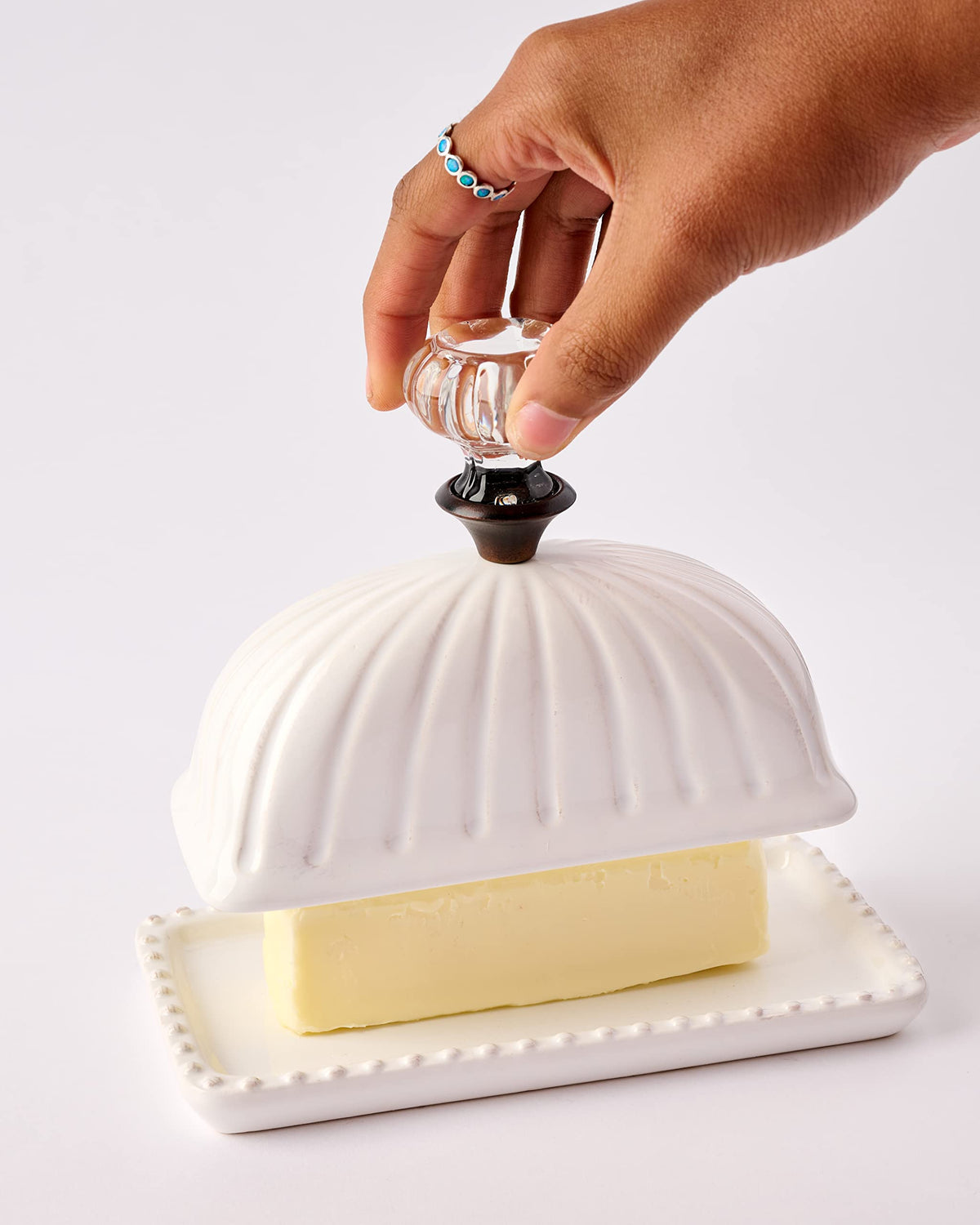 Mud Pie butter dish ready for serving at family meals.