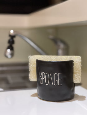 Mud Pie black ceramic sponge holder combines function with décor for everyday use.