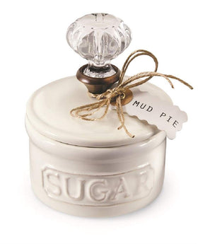 Mud Pie door knob sugar bowl white; vintage inspired handle adds charm to table service.