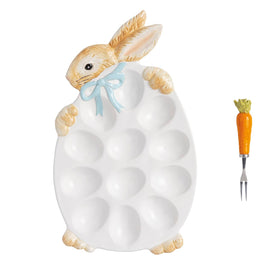 Mud Pie Easter Bunny deviled egg platter with hand-painted bunny design for festive entertaining