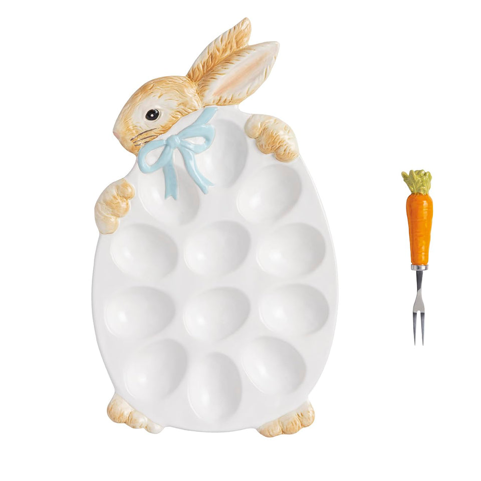 Mud Pie Easter Bunny deviled egg platter with hand-painted bunny design for festive entertaining