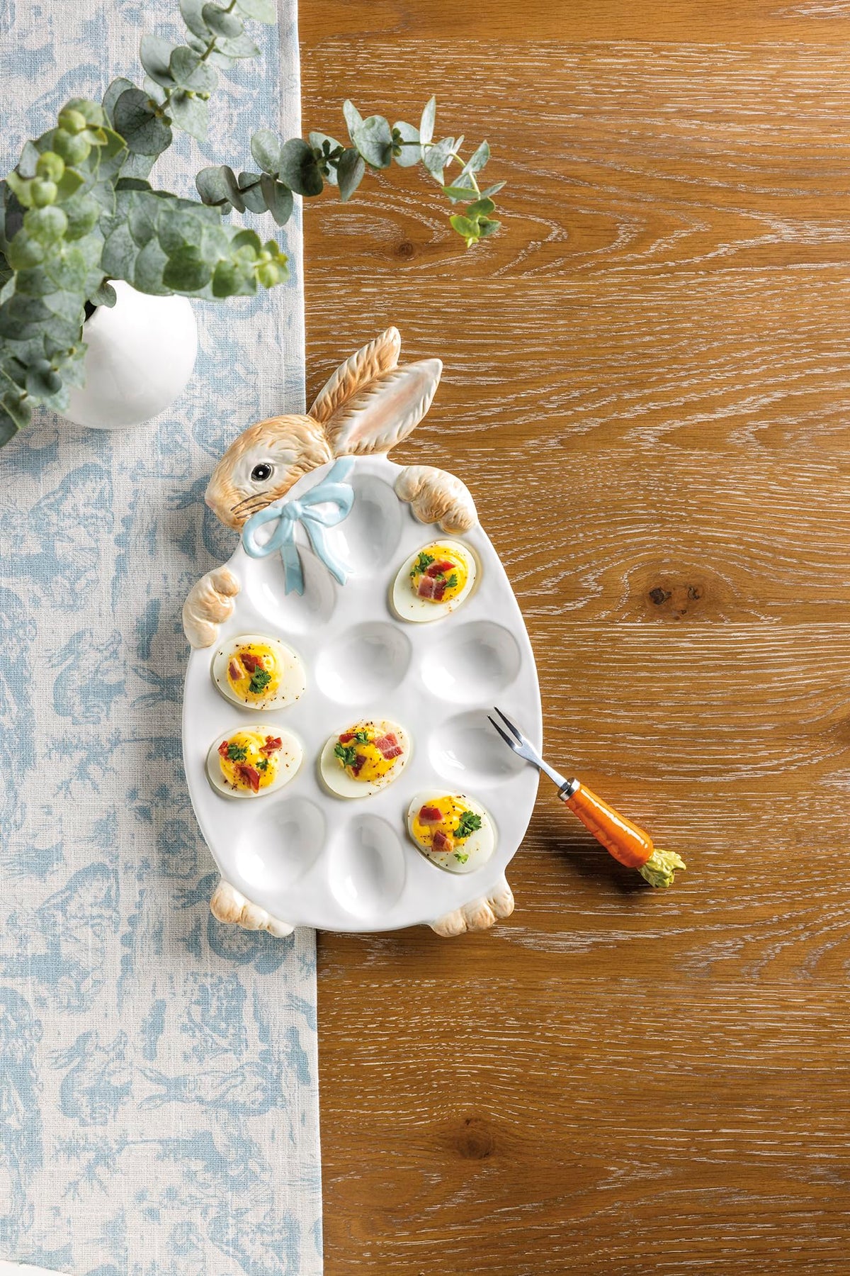 Mud Pie Easter Bunny hand-painted detail highlighting the raised motif on the platter