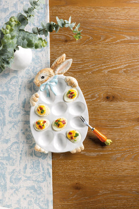 Mud Pie Easter Bunny hand-painted detail highlighting the raised motif on the platter