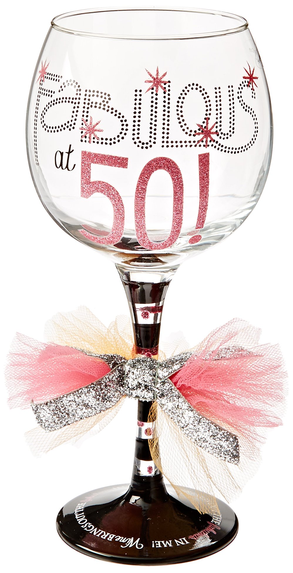 Mud Pie Fabulous at Fifty wine glass with glitter detail for a stylish 50th birthday celebration