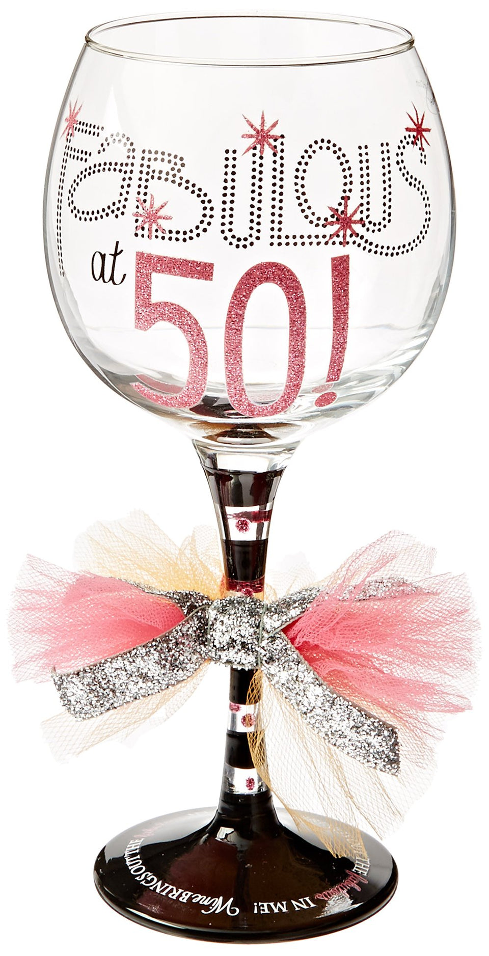 Mud Pie Fabulous at Fifty wine glass with glitter detail for a stylish 50th birthday celebration