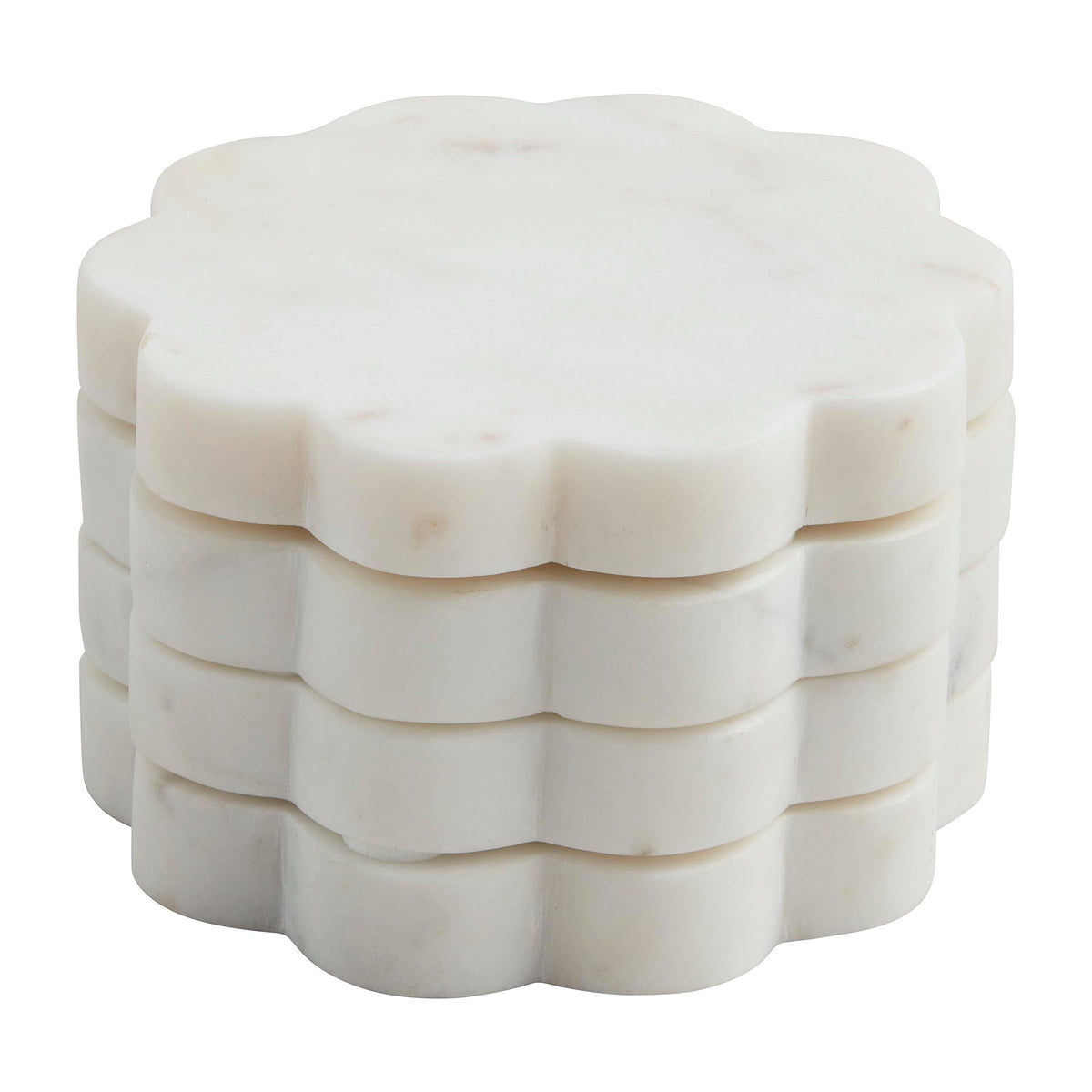 Mud Pie scallop marble coaster set 4x4 protects surfaces with elegant veining.