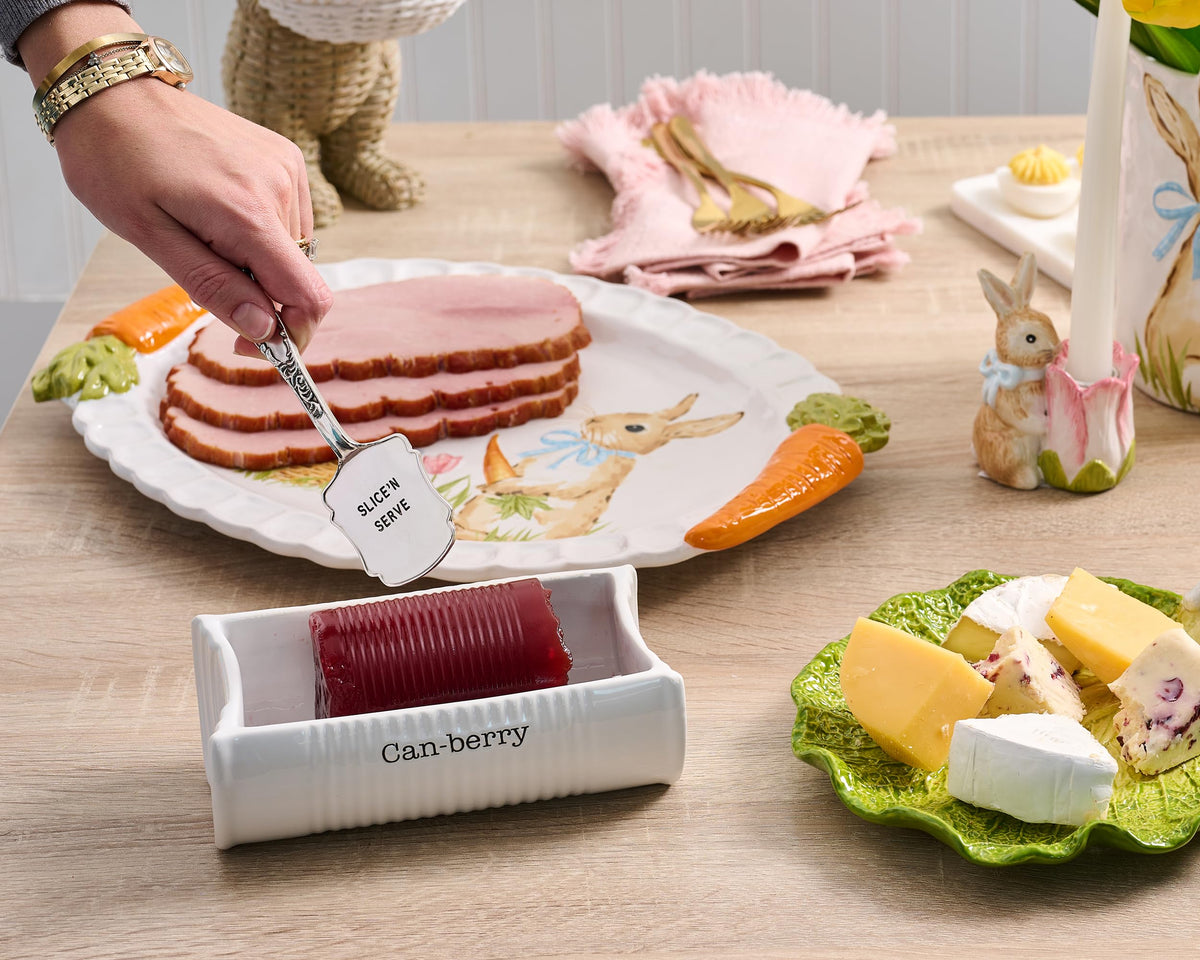 Spatula and dish arranged for effortless self-serve presentation